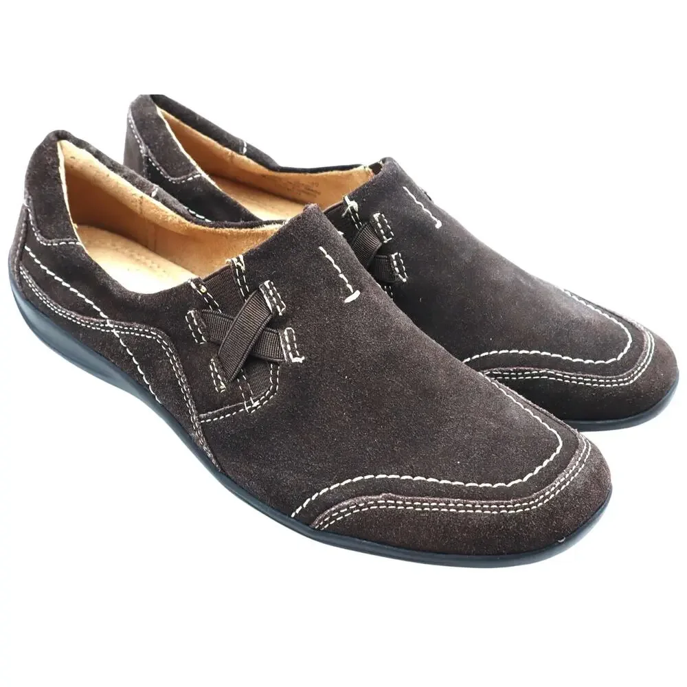 Naturalizer French Suede Brown Leather Slip on Comfort Flat Driving Loafer 7